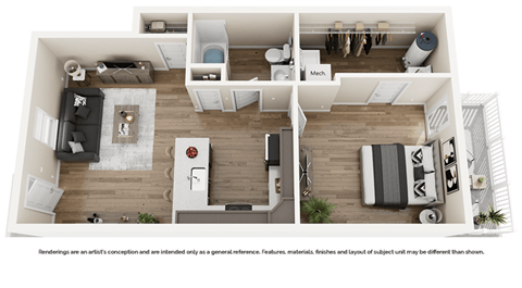 Floor plan for 1 bed, 1 bath